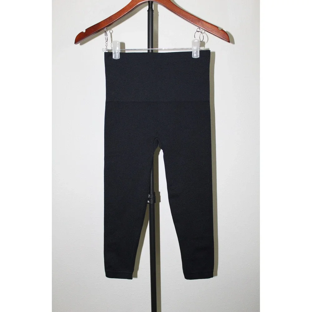 Spanx Look at Me Now Seamless Leggings Navy Herringbone Ribbed High Waist Size M
